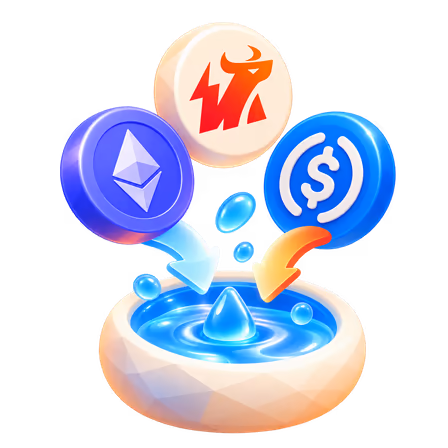 MCAPS, Ethereum, and dollar tokens flowing into a blue liquidity pool